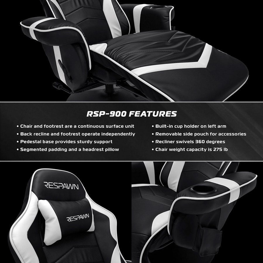 RESPAWN 900 Racing Style Gaming Recliner, Reclining Gaming Chair, Choose a Color (RSP-900)