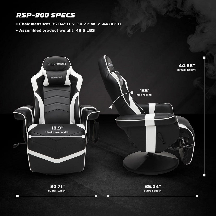 RESPAWN 900 Racing Style Gaming Recliner, Reclining Gaming Chair, Choose a Color (RSP-900)