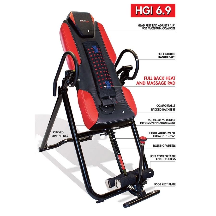 Health Gear 6.9 Deluxe Inversion Table With Removeable Full Back Heat and Massage Pad