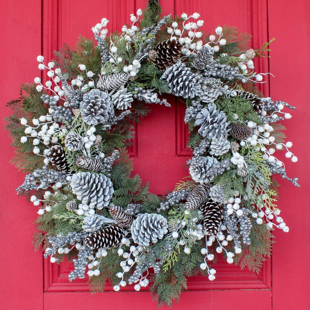 Frosted Pinecone, Berry and Cedar Front Door Winter Christmas Wreath