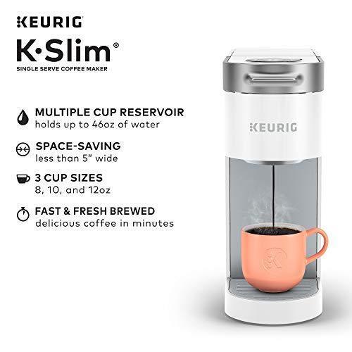 Keurig K-Slim Coffee Maker, Single Serve K-Cup Pod Coffee Brewer, 8 to 12 oz. Brew Sizes, White