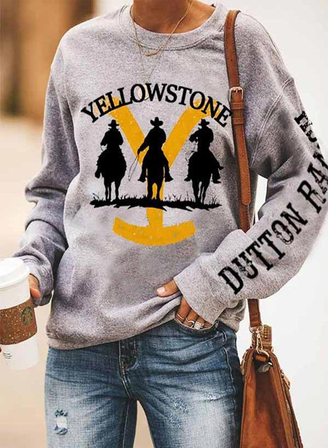 Women's Yellowstone Dutton Ranch Tv Shows Sweatshirts Letter/Slogan Print Long Sleeve Round Neck Sweatshirt
