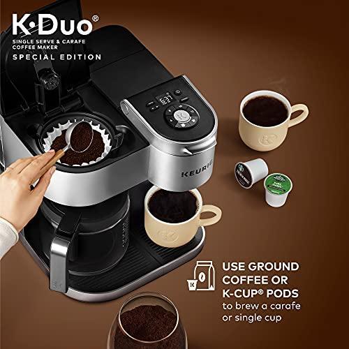 Keurig K-Duo Special Edition Coffee Maker, Single Serve and 12-Cup Drip Coffee Brewer, Compatible with K-Cup Pods and Ground Coffee, Silver