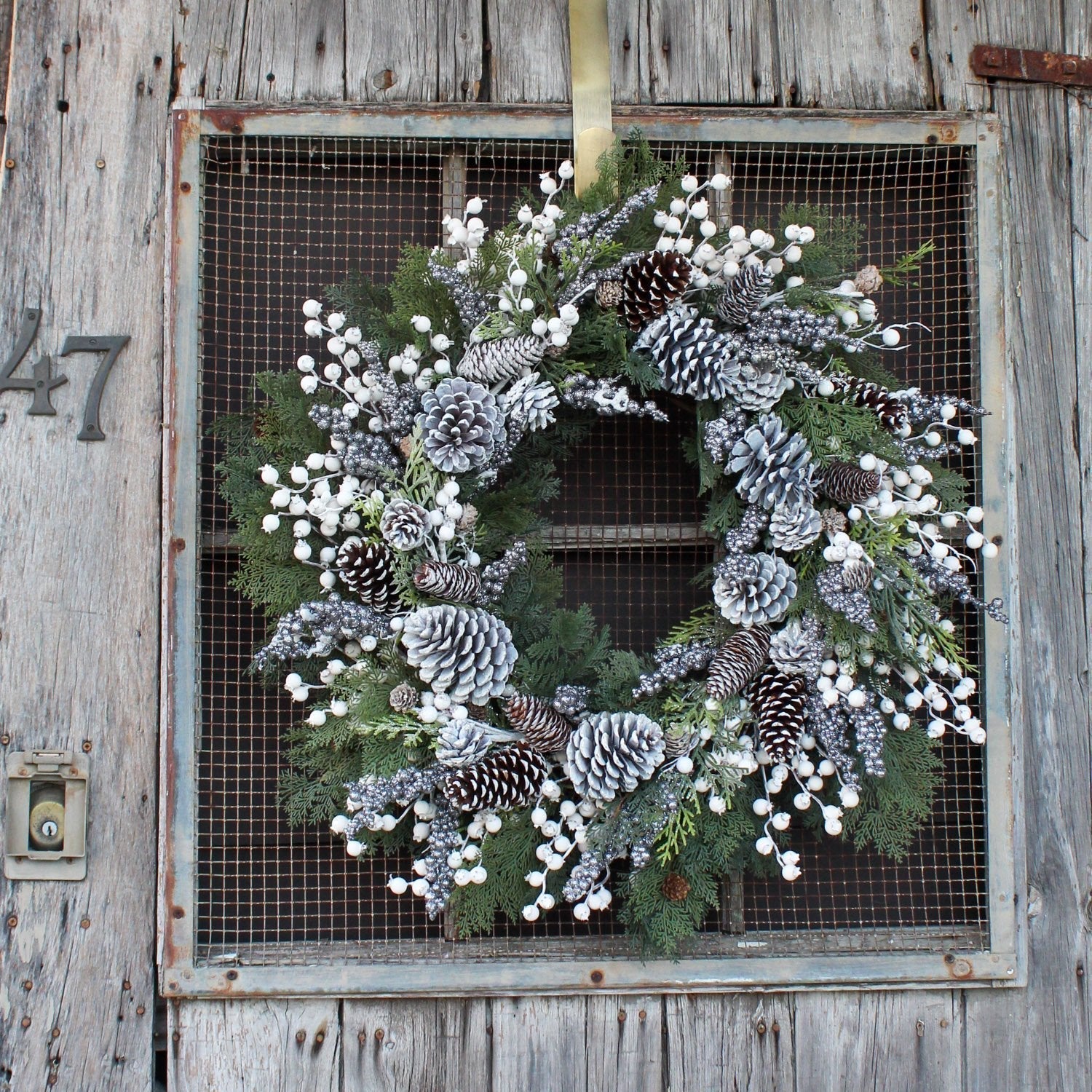 Frosted Pinecone, Berry and Cedar Front Door Winter Christmas Wreath