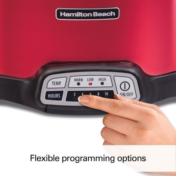 Hamilton Beach 7 Quart Stay or Go Programmable Slow Cooker with Party Dipper, Red, 33478