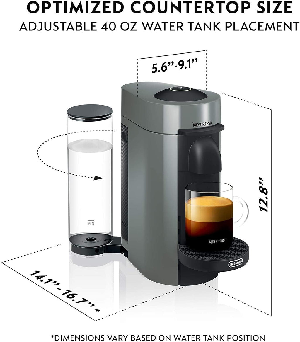 Nespresso Vertuo Plus Coffee and Espresso Maker by De’Longhi, Grey with Aeroccino Milk Frother