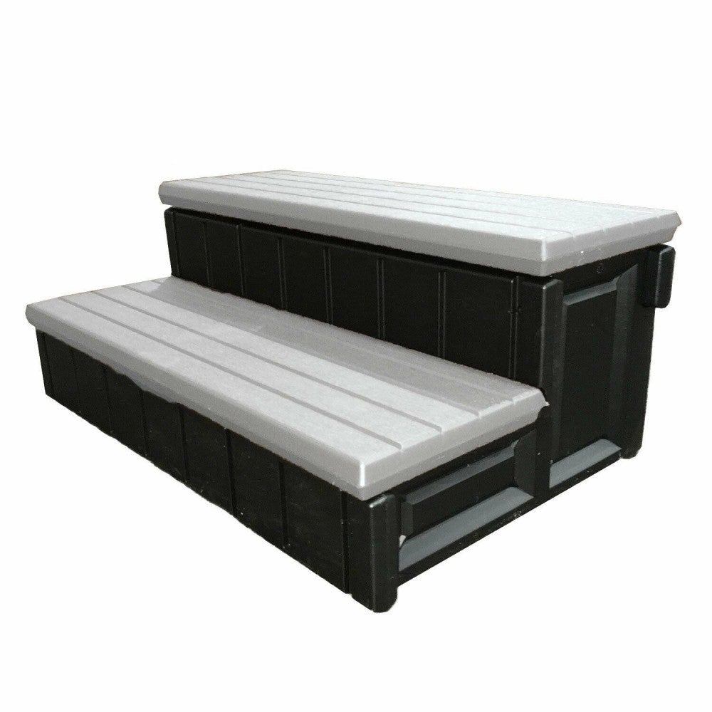 Confer 36 Inch Resin Hot Tub and Spa Steps with Storage Compartments, Gray/Black