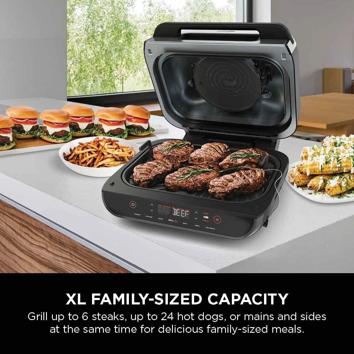 Ninja FG551 Foodi Smart XL 6-in-1 Indoor Grill with 4-Quart Air Fryer Roast Bake Dehydrate Broil