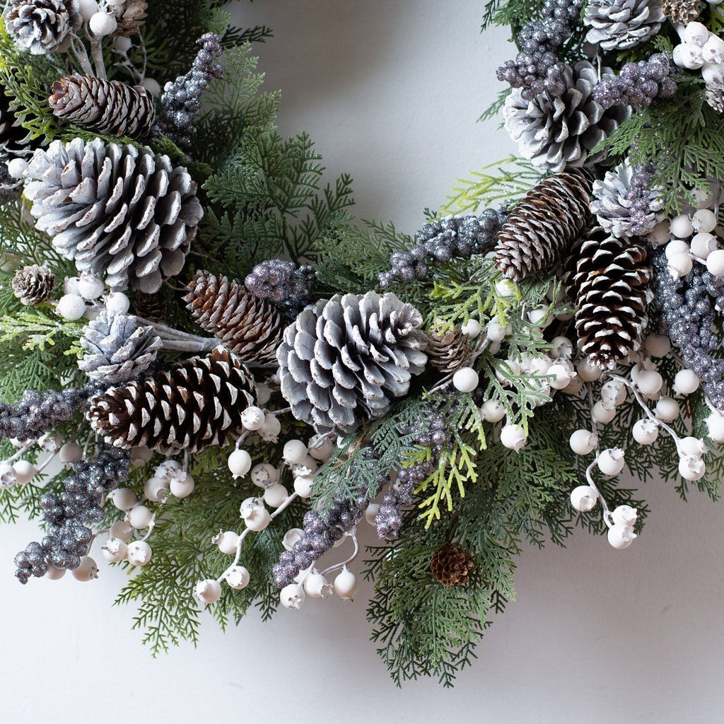 Frosted Pinecone, Berry and Cedar Front Door Winter Christmas Wreath