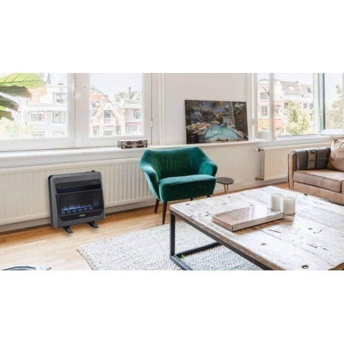 Bluegrass Living Bluegrass B30TPB-BB Vent Free Blue Flame  Space Heater with Blower and Base Feet-30,000, T-Stat Control, 30000 BTU, Black