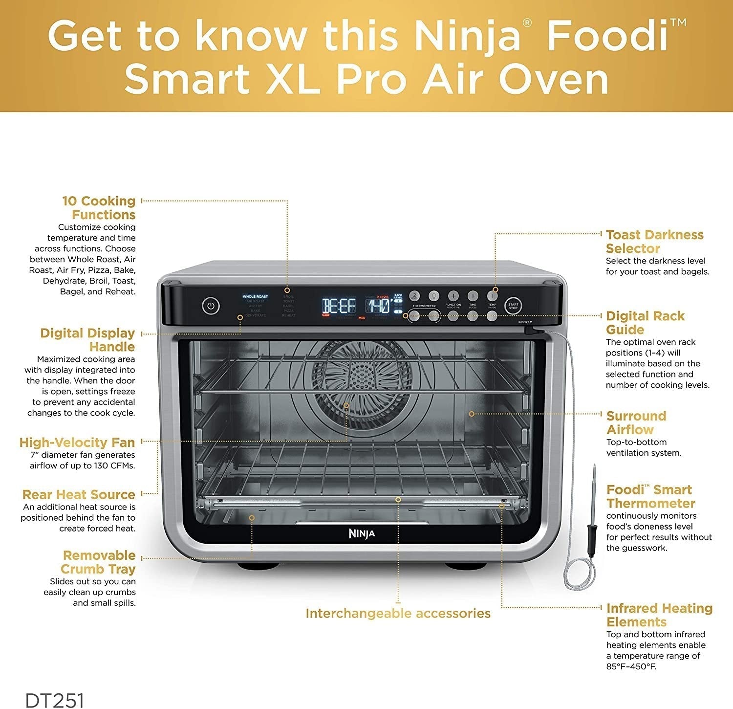 Ninja DT251 Foodi 10-in-1 Smart XL Air Fry Oven
