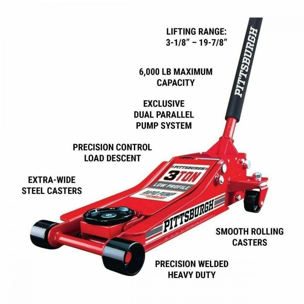 3 Ton Low Profile Floor Jack and Jack Stands Set Steel Hydraulic Car Jack Lift