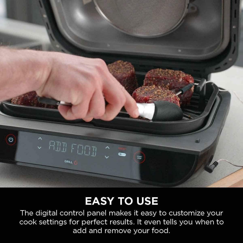 Ninja FG551 Foodi Smart XL 6-in-1 Indoor Grill with 4-Quart Air Fryer Roast Bake Dehydrate Broil