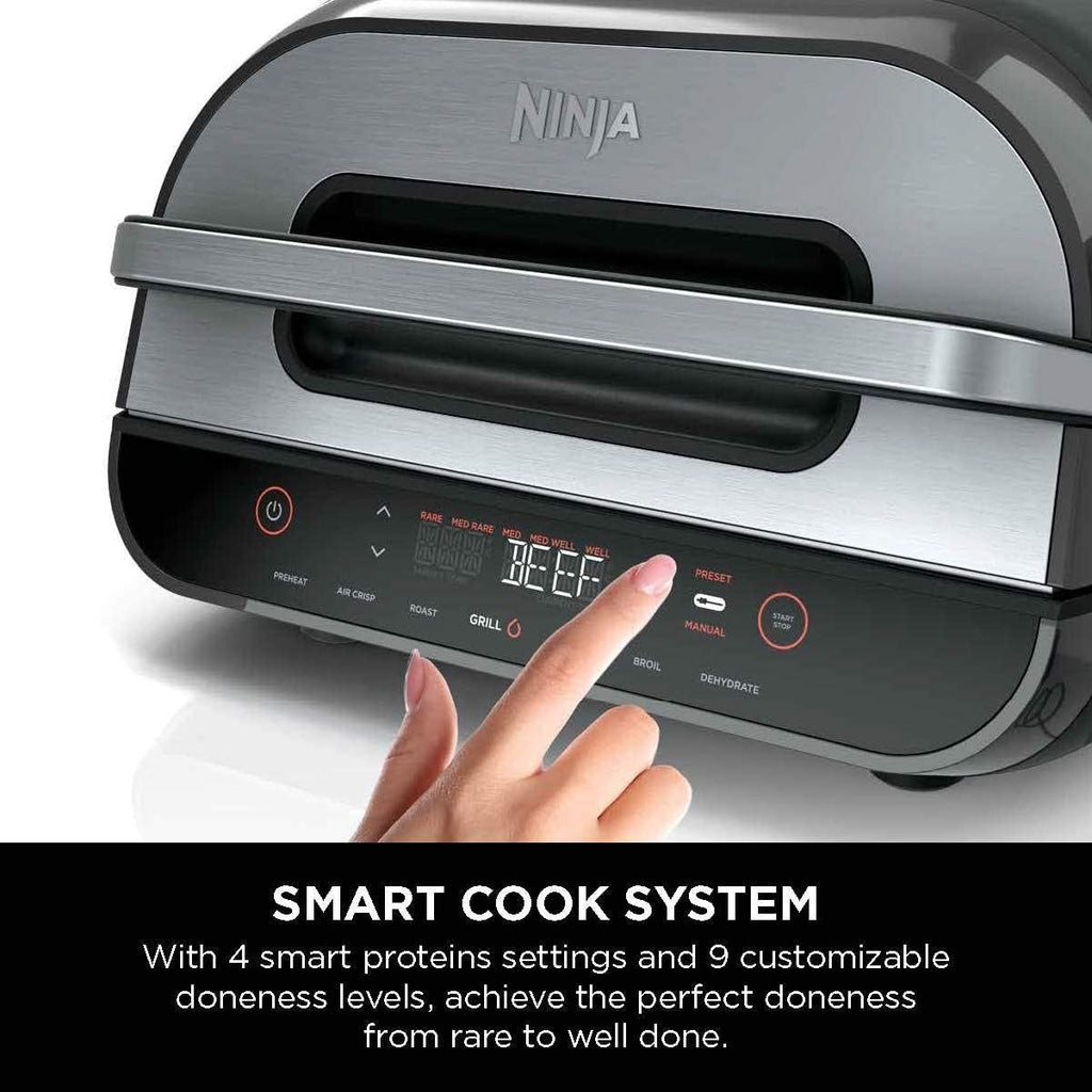 Ninja FG551 Foodi Smart XL 6-in-1 Indoor Grill with 4-Quart Air Fryer Roast Bake Dehydrate Broil