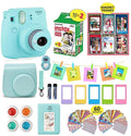 Fujifilm Instax Mini 9 Camera Bundle (Ice Blue) + Instant Camera Film 20 Sheets + Instax Case + Instax Camera Accessories Bundle, Albums, 4 Color Lenses, Selfie Lens, 6 Magnet Frames + 60 Stickers